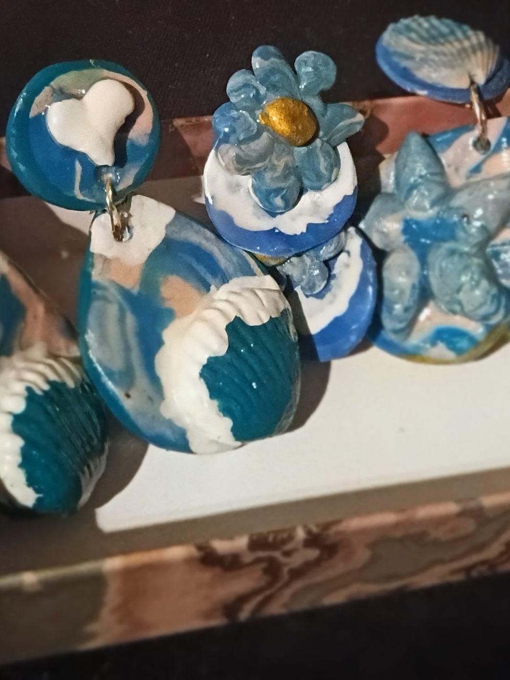 Handcrafted Blue and White Ocean Wave Floral Drop Earrings 3 Pk - Women Jewelry